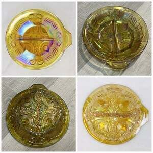 Vintage Indiana Carnival Glass Dish Killarney Marigold Divided Plate